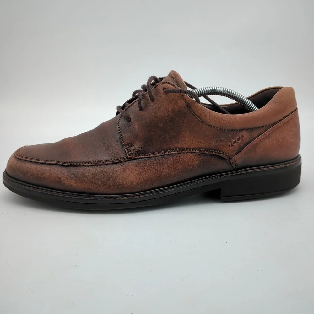 Ecco Holton Apron Toe Dress Shoes Mens 10 Brown Leather Oxford Lace Up EU 44